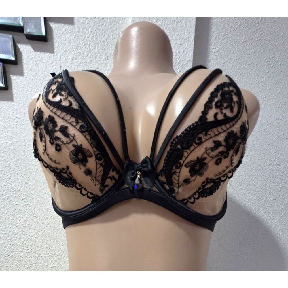 Honey Birdette Stacey Floral Lace Mesh Sheer Underwired Balconette Bra Set 32G